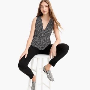 J.Crew Peplum Stars Black Print Top Sleeve
